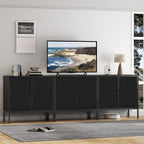 Brafab Black Sideboard Buffet Cabinet with Natural Rattan Decorated Doors, 31.5" W Rattan Credenza Storage Cabinet, Boho Cabinet for Living Room, Entryway, Dining Room/Square Doors
