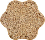 Modway Erika Scalloped Natural Rattan Side Table in Natural – 16 Inch Small Round Accent Stool with Flower-Shaped Top for Living Room, Bedroom, or Covered Patio