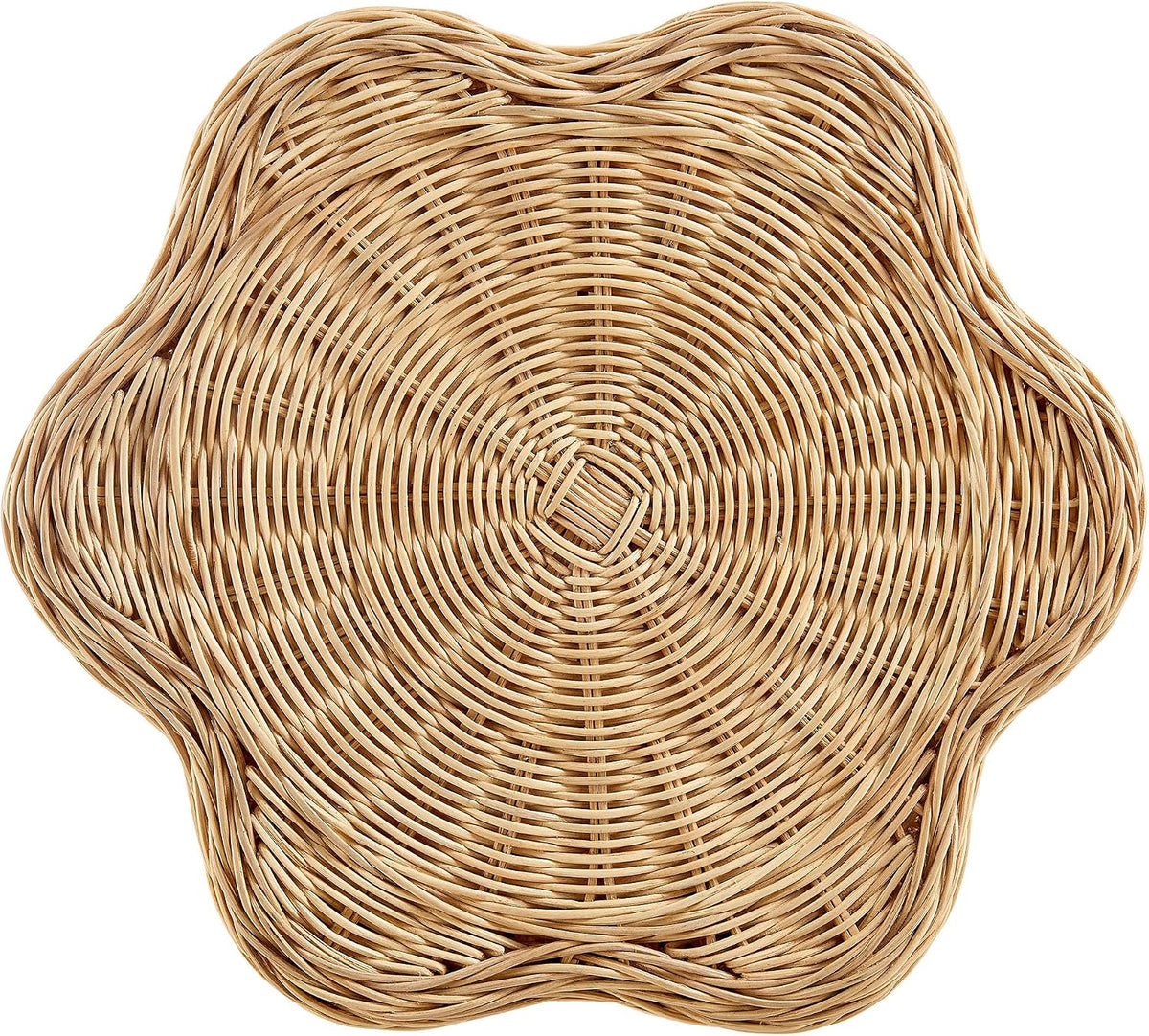 Modway Erika Scalloped Natural Rattan Side Table in Natural – 16 Inch Small Round Accent Stool with Flower-Shaped Top for Living Room, Bedroom, or Covered Patio