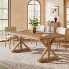Solid Wood Dining Table for 4-6, 63-Inch Farmhouse Kitchen Table with Sturdy Legs, Wooden Rectangular Dinner Furniture for Kitchen, Dining Room, Light Brown