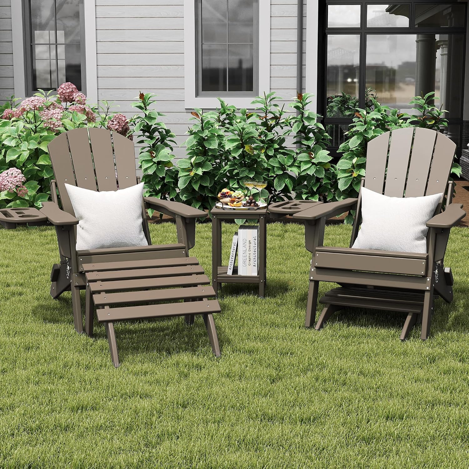 NAVINE Adirondack Ottoman Set of 4, Folding Adirondack Ottoman for Adirondack Chair, HDPE All Weather Outdoor Footstool for Patio, Backyard, Porch, Garden, Brown