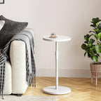 Adjustable Round Side Table, Small End Table, Pedestal Drink Table for Small Spaces, Tall Round Nightstand for Living Room Bedroom Sofa Couch, White ET-010WW