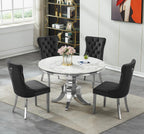 45 inch White Marble Round Dining Table for 4 to 6, Modern Round Dining Table with Faux Marble Top & Silver Stainless Steel Y Base, Luxury Marble Kitchen Dining Room Table for Dinette Party Gathering