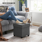 SONGMICS Storage Ottoman, Small Foot Rest, 15 x 15 x 15.7 Inches | Foot Stool with Legs, Load up to 661.4 lb, for Living Room, Bedroom, Dorm, Gray and Black, MELISA Collection ULSF014G01