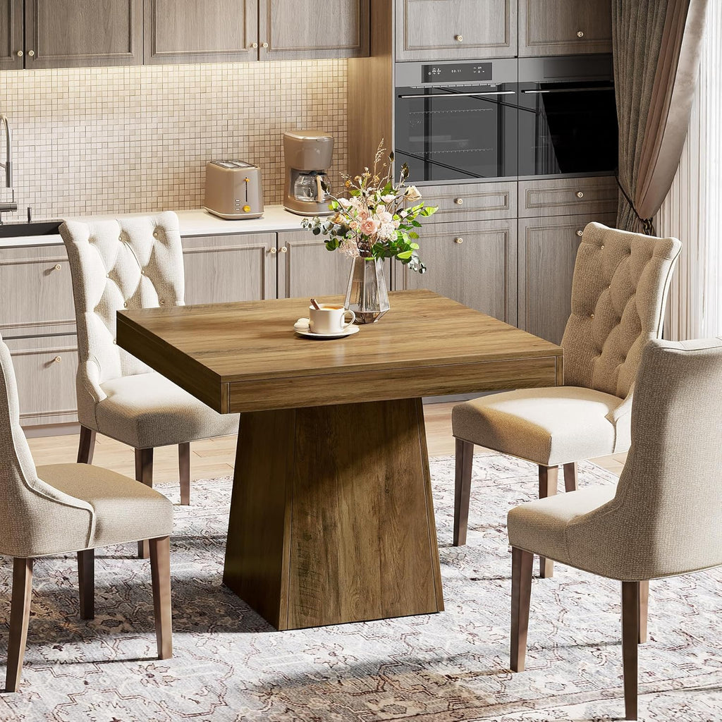 Tribesigns 31.5" Square Dining Table for 4, Farmhouse Kitchen Table with 3.93" Thick Tabletop & Heavy-Duty Base, Space-Saving Small Dinner Table for Dining Room, Apartment, Living Room, Brown