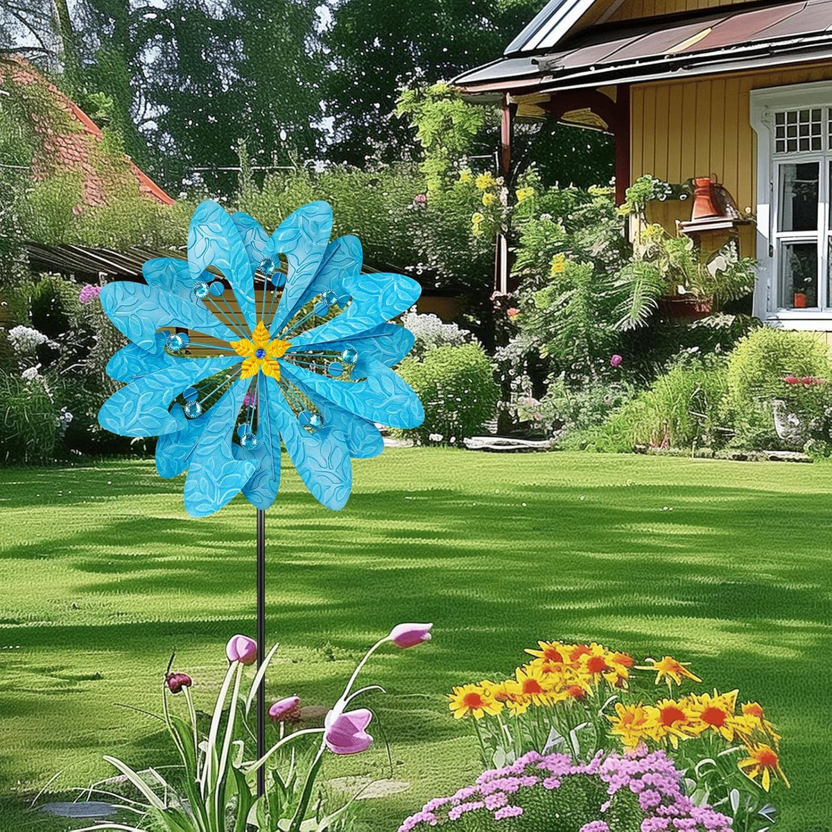 Solar Wind Spinner Retro Spinner, Waterproof Outdoor Metal Wind Sculpture for Patio, Lawn & Garden Decor (Large)