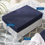 Conway Sunbrella® Outdoor Patio Wicker Rattan Ottoman in Light Gray Navy