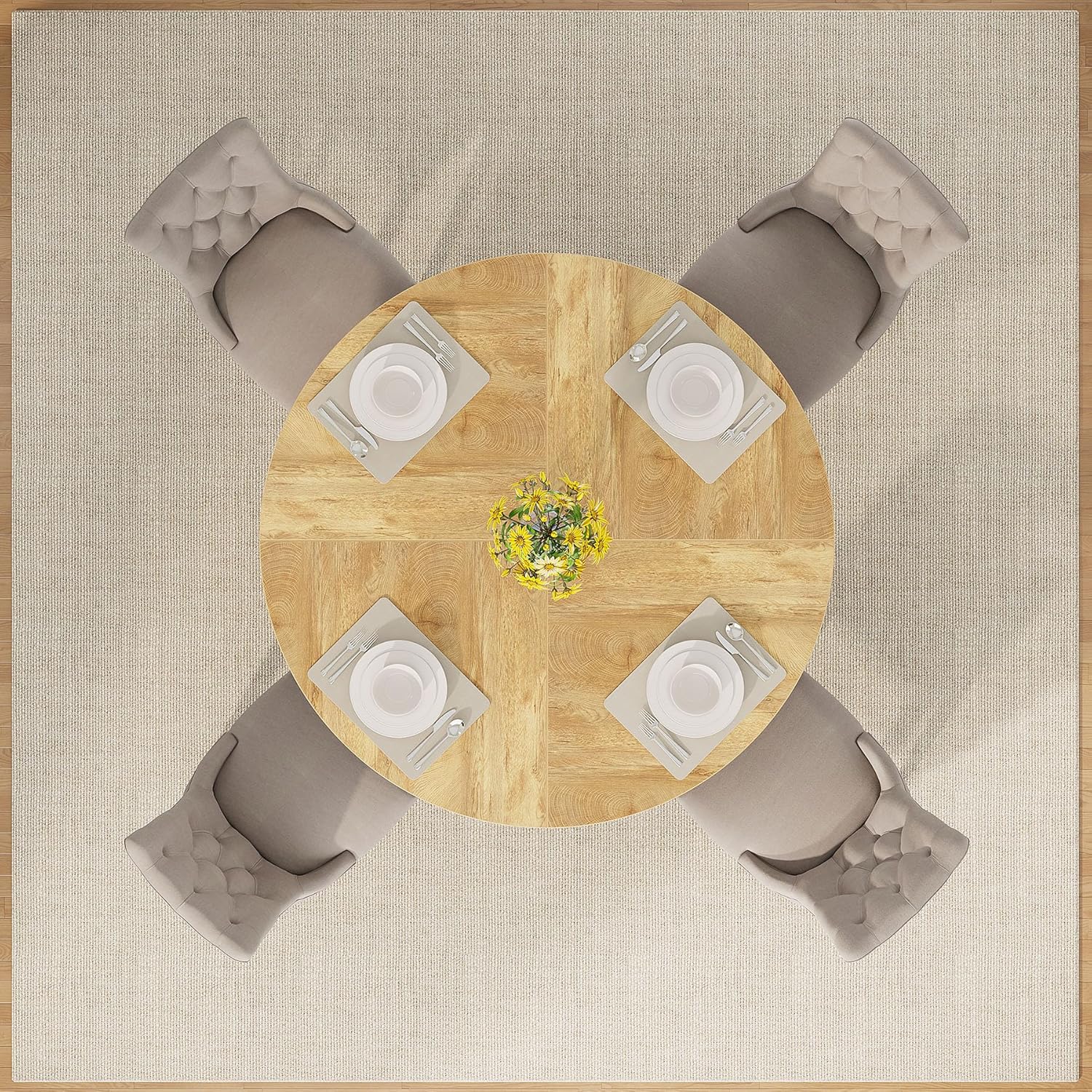 Tribesigns 47 inch Round Dining Table Wood Kitchen Table for Dining Room, 47" Dinner Room Tables for 4-6, Farmhouse Accent Furniture with Wooden Tabletop and Cross Base, Light Wood