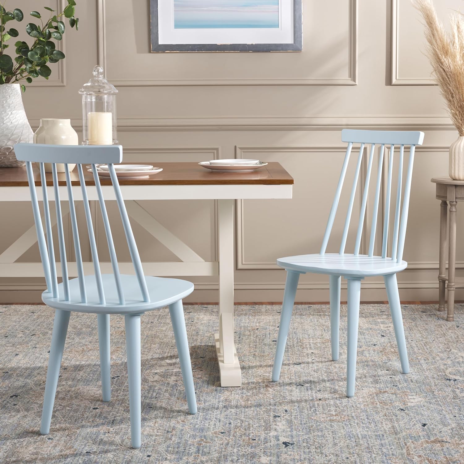 SAFAVIEH Furniture - Burris Side Chair Set of 2 - Pale Blue - Solid Wood - Modern Clean-Line Design - Ideal for Dining Room, Kitchen, Living Room, 17.7" Seat Height (AMH8511G-SET2)