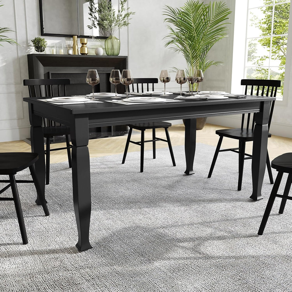 Flash Furniture Grace 60" Solid Wood Dining Table, Commercial Grade Heavy Duty Wood Table, Decorative Turned Legs, Water Resistant Finish, Seating for 6, Black