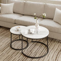Living Room Side Table, Round Coffee Tables for Living Room, Modern Nesting Drink for Small Spaces, Set of 2 (Marble)