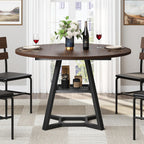 knoworld Round Dining Table for 4, Kitchen Tables Dining Room Circle Dinner Table with Pedestal Metal Frame, Space Saving Wood Industrial Kitchen & Dining Room Tables, Walnut 43In