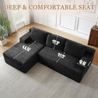 Eafurn 96" L Shaped Cloud Sectional Couch with Chaise, Deep Seat Modular Sectional Sofa Corduroy Memory Foam Sofa Couches for Living Room Bedroom, No Assembly Required, Black