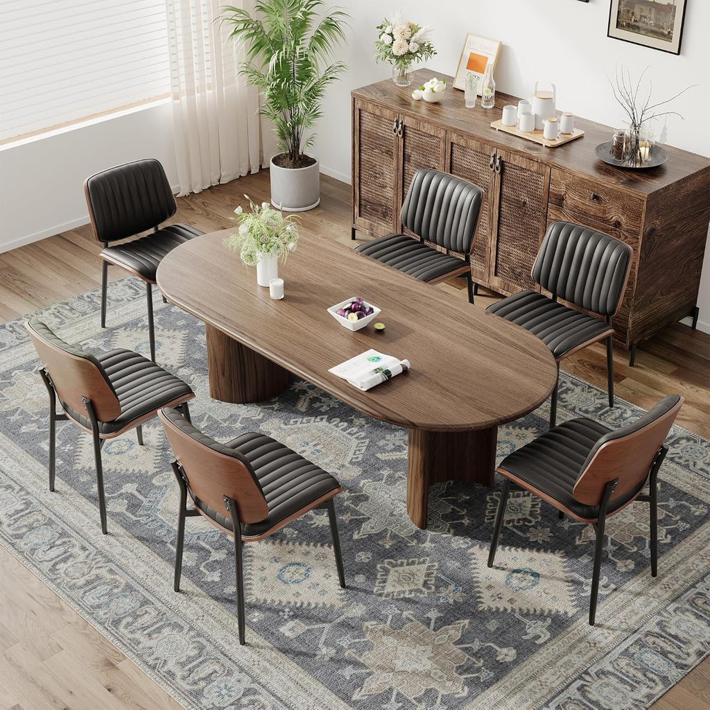 MALOL Leather Dining Chairs Set of 2, Modern Upholstered Dining Room Kitchen Chairs with Metal Legs and Wooden Back Support for Home Dining Room/Restaurant, Black