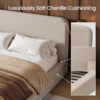 LARMACE King Upholstered Platform Bed Frame with Padded Headboard