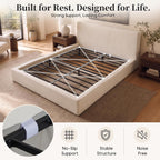 Queen Upholstered Platform Cloud Bed Frame with Headboard, Beige