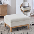 Setawix 33.86" Large Storage Ottomans for Living Room,Boucle Upholstered Ottoman Coffee Table with Tray,Mid Century Modern Ottoman Seat with Storage Footrest for Bedroom (Ivory+Natural Legs)