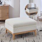 Setawix 33.86" Large Storage Ottomans for Living Room,Boucle Upholstered Ottoman Coffee Table with Tray,Mid Century Modern Ottoman Seat with Storage Footrest for Bedroom (Ivory+Natural Legs)