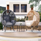 2 pcs Oversized Wicker Egg Chair Outdoor Indoor - Rattan Patio Egg Lounge Chairs with Cushion 500lbs Capacity for Living Room, Balcony, Backyard