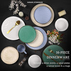 HaWare Dinnerware Sets, 16-Piece Stoneware Plates and Bowls Set, Elegant Ceramic Dish Set for 4, Chip and Scratch Resistant, Microwave and Dishwasher Safe, Multicolor