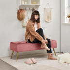 Topeakmart Dining Bench, Button-Tufted Upholstered Bench with Gold Metal Base for Kitchen, Living Room, Entryway - Pink