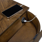 LAX Mid-Century Modern Wood Chairside End Table with USB Charging Station, Drawer and Shelf Storage. Nutmeg with Espresso Legs