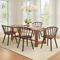 LUE BONA Walnut Dining Chairs Set of 4, Farmhouse Wood Dining Chairs with Semicircular Backrest, Spindle Dining Chair for Kitchen and Dining Room, 18 Inch