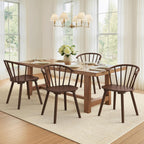 LUE BONA Walnut Dining Chairs Set of 4, Farmhouse Wood Dining Chairs with Semicircular Backrest, Spindle Dining Chair for Kitchen and Dining Room, 18 Inch