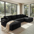 133" U-Shaped Modular Sectional Sofa, Corduroy Couch, Black | Cloud Luxury Comfort, Couches for Living Room, Storage & Cupholder, Oversized Sofa, Deep Seat, No Assembly Required