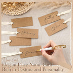 50 Pcs Name Place Cards for Table Setting Blank Wedding Place Cards with Satin Ribbon 1.57 x 3.54 Inch Hanging Gift Tags for Wedding Dinner Banquet Party Table Setting Supplies (Kraft)