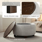 VKNOW 30" Round Storage Ottoman, Ottoman Coffee Table with Removable Wood Top and Solid Wood Legs for Living Room, Bedroom, Apartments (Beige)