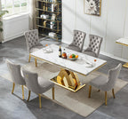 Modern Marble Dining Table for 6-8, 68" Faux Marble Kitchen Table with Gold X-Shape Stainless Steel Base,Luxury Rectangular White Marble Dining Room Table for Home Office Kitchen Dining Room