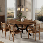 42"-58" Extendable Round Dining Table for 4-6, Kitchen Oval Table with Hidden Leaves & Storage Shelf, Space Saving Modern Design with Sturdy Metal Legs for Kitchen, Dining Room & Small Apartments