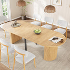 weselon 42"-105" Extendable Dining Table for 4-12, Expandable Oval Dining Room Table with Fluted Pedestal Base & Reinforced Metal Support Leg, Large Modern Kitchen Table for Dining Room (Natural)