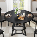 knoworld 43" Round Dining Table for 4, Kitchen Tables Dining Room Circle Dinner Table with Pedestal Metal Frame, Space Saving Wood Industrial Kitchen & Dining Room Tables, Black 43In