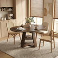 43.3-59" Extendable Round Dining Table, Modern Oval Kitchen Table with Removable Leaves, Wooden Base with Storage Shelf, Space Saving Dining Table for Kitchen Living Room Apartment Small Space, Walnut