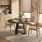 43.3-59" Extendable Round Dining Table, Modern Oval Kitchen Table with Removable Leaves, Wooden Base with Storage Shelf, Space Saving Dining Table for Kitchen Living Room Apartment Small Space, Walnut