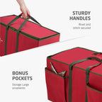 ZOBER Large Christmas Ornament Storage Box - Stores 128 3" Ornaments, With Dividers - Ornament Organizer Storage Box, Durable Christmas Containers Holder - Extra Pockets, Dual Zipper - Red
