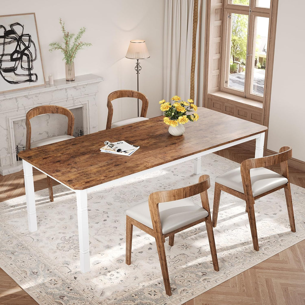 79" Large Industrial Dining Table for 6-8 People Rectangular Wood Kitchen Table with Heavy Duty Metal Legs,Writing Desk, Chamfer Design,for Farmhouse,Kitchen, Dining Room, Living Room