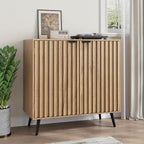 Smuxee Fluted Sideboard Cabinet, Freestanding Natural Buffet Cabinet with Adjustable Shelf, Wood Storage Cabinet for Living Room, Entryway, Hallway