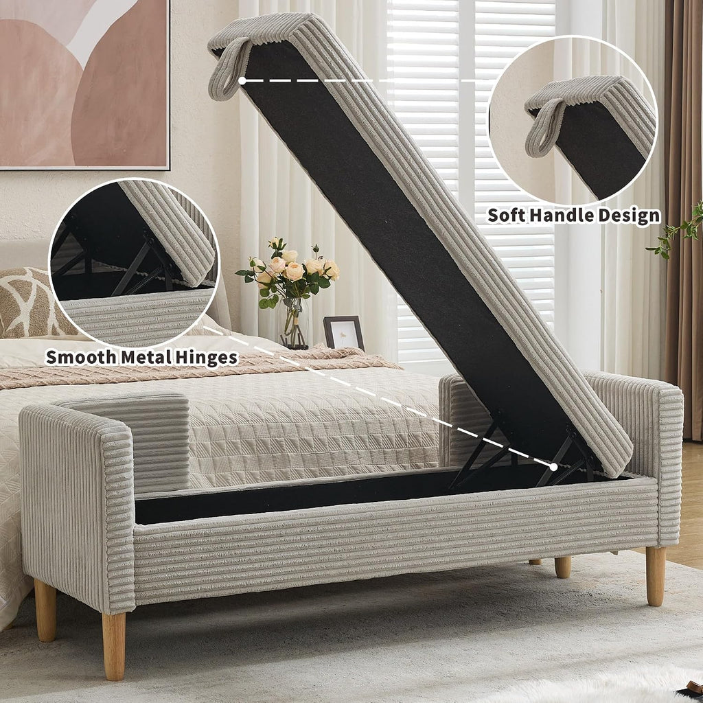 Chifee & Vingol 65.35" W Ottoman with Storage Bench for Bedroom End of Bed with Removable Pillows Upholstered Storage Ottoman Bench for Bedroom Living Room Hallway,Light Gray