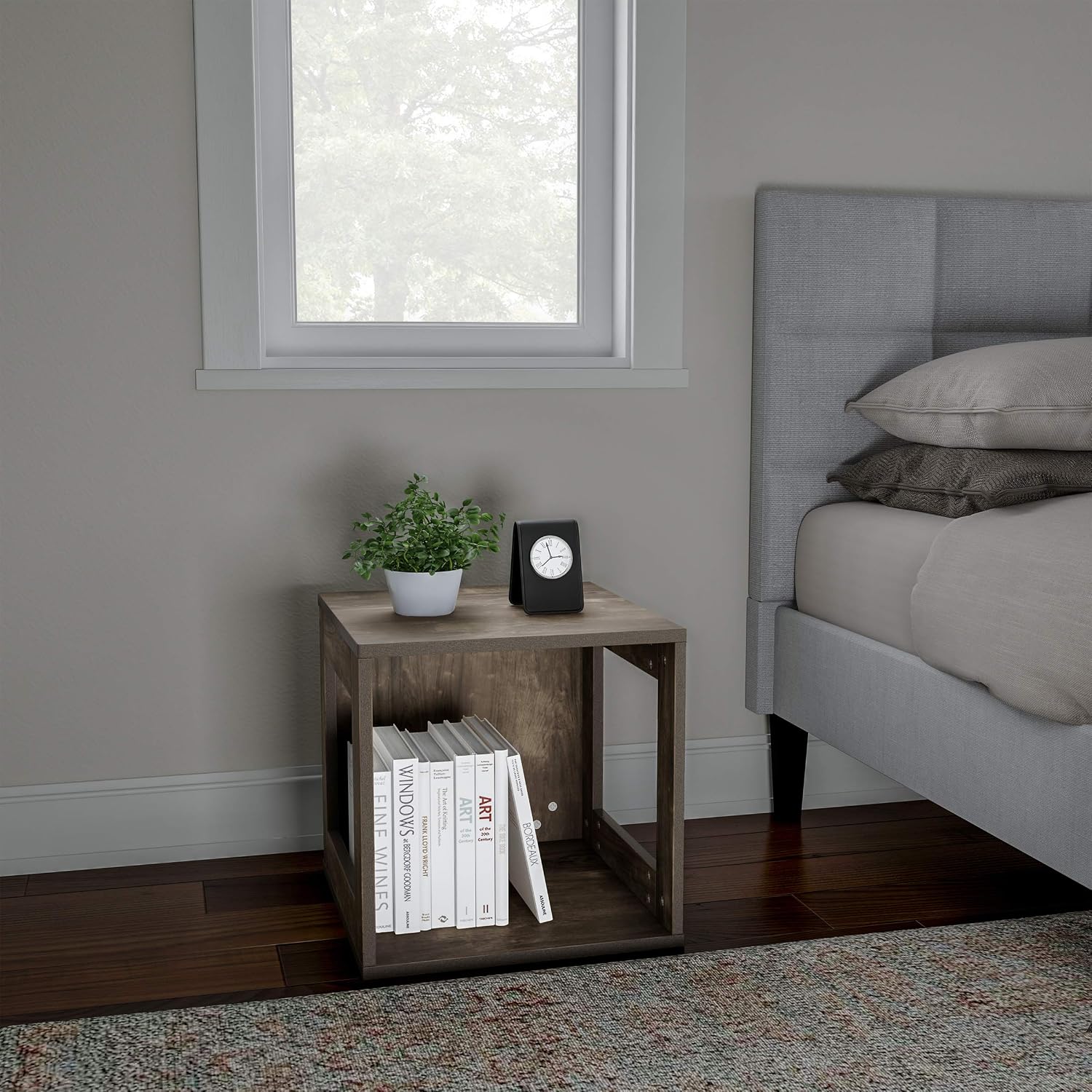 Lavish Home Side Table with Storage - Set of 2 Minimalist Modern Nightstand or End Table with Open Sides - Stackable Modular Accent Table for Bedroom, Living Room, or Office (Gray Woodgrain)