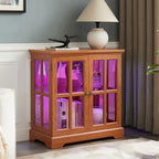 KEIKI Lighted Curio Display Cabinet with Adjustable Glass Shelves, Retro Storage Cabinet with Tempered Glass Doors, Elegant Showcase for Home Décor, Dark Oak
