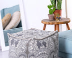 Mandala Life Art Pouf Ottoman - 20x20x20" - Foot Rest Stool - Gray Cube