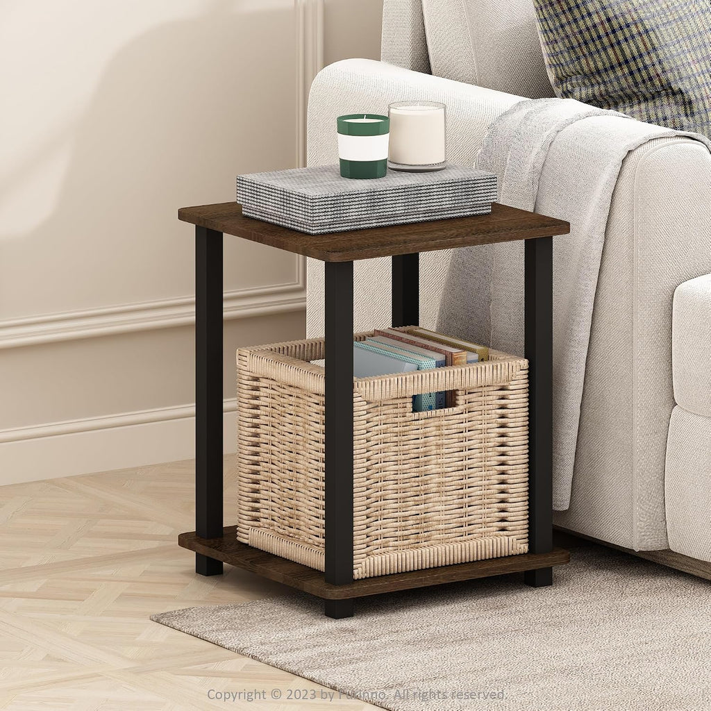 Furinno Simplistic Side Table Set of 2, End Table, Night Stand, Nightstand, Bedside Table, for Living Room, Bedroom, Black Walnut