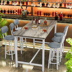 Recaceik 50" Dining Table Set for 6, 7-Piece Counter Height Bar Table Set with Upholstered Stools, Space-Saving Modern Pub Set for Kitchen, Breakfast Nook & Home Bar, Grey