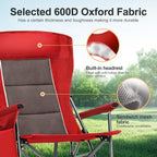 LET'S CAMP Oversized 29.52" High Back Camping Chairs Heavy Duty Lawn Chair Support 500LBS, Collapsible Chair with Cup Holder, Side Pocket,2 Pack(Red)