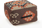 L. R. Resources, Inc. LR Home Handmade Bohemian Brown/Orange Cotton Square Pouf Ottoman for Home Decor | Indoor Foot Rest for Bedroom & Living Room Decor | 18 x 18 x 12 Stuffed Ottoman for Seating