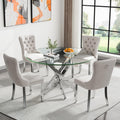 Round Glass Dining Table Set for 4, Small Kitchen Table Set for 4, 47" Round Glass Table and Chairs Set of 4, 5 Piece Round Dining Room Table Set with Beige Velvet Chairs for Breakfast Dinette Cafe