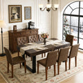 63"-79" Expandable Dining Table Set for 8, Wood Rectangle Dining Table and 8 Brown Faux Suede Chairs, Suitable for Home,Kitchen Dining Room,Farmhouse
